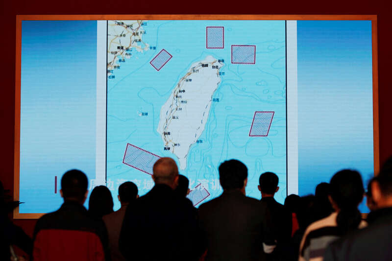 这张地图显示了中国军队在台湾附近进行演习的地点
